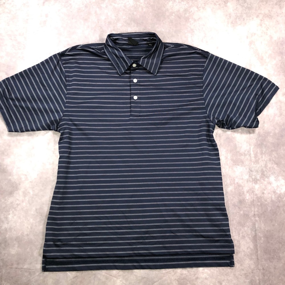 Dunning Golf Polo Shirt Mens Large Navy Blue White Striped Coolmax Performance
